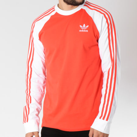 Adidas Originals - Tee Shirt Manches Longues Bandes Brodées 3 Stripes DH5796 Rouge Blanc
