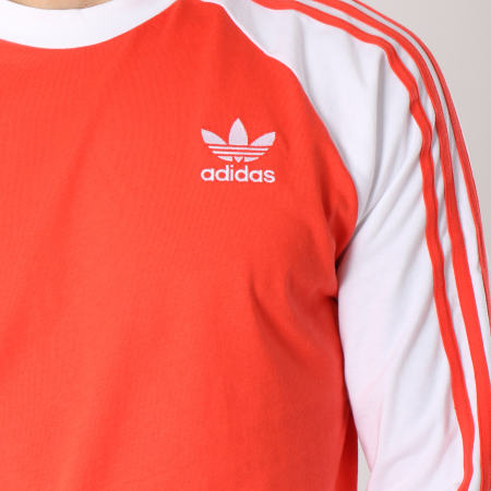 Adidas Originals - Tee Shirt Manches Longues Bandes Brodées 3 Stripes DH5796 Rouge Blanc