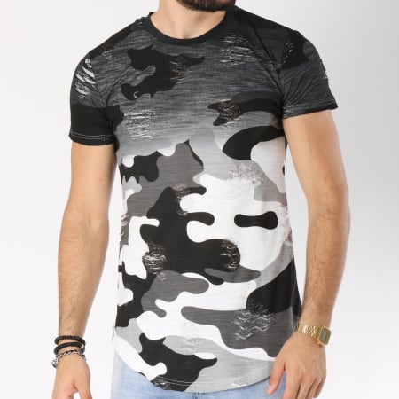 John H - Tee Shirt Oversize 18105 Noir Gris Blanc Camouflage