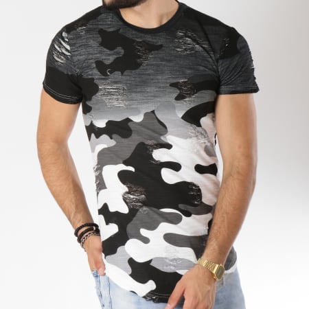 John H - Tee Shirt Oversize 18105 Noir Gris Blanc Camouflage