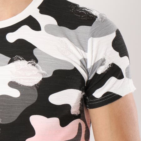 John H - Tee Shirt Oversize 151 Rose Blanc Gris Camouflage