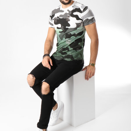 John H - Tee Shirt Oversize 151 Vert Gris Blanc Camouflage