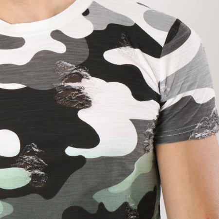 John H - Tee Shirt Oversize 151 Vert Gris Blanc Camouflage