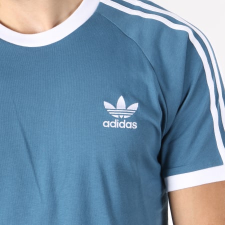 Adidas Originals - Tee Shirt Bandes Brodées 3 Stripes DV2554 Bleu Clair Blanc
