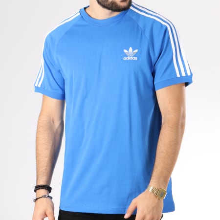 Adidas Originals - Tee Shirt Bandes Brodées 3 Stripes DH5805 Bleu Blanc