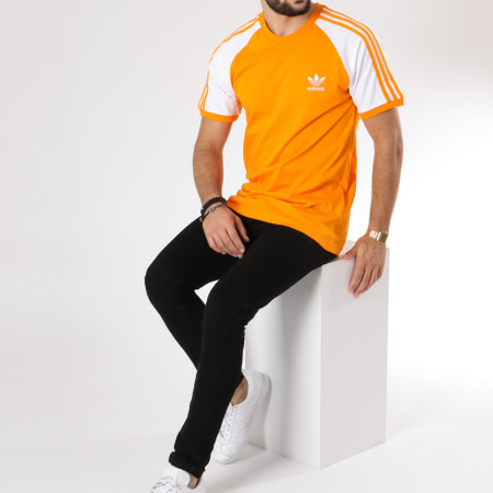 Adidas Originals - Tee Shirt Bandes Brodées 3 Stripes DH5809 Orange Blanc