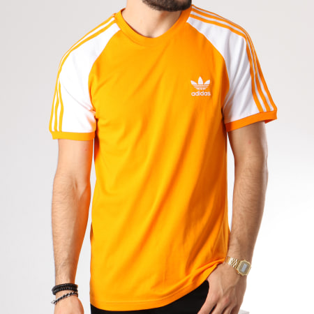 Adidas Originals - Tee Shirt Bandes Brodées 3 Stripes DH5809 Orange Blanc