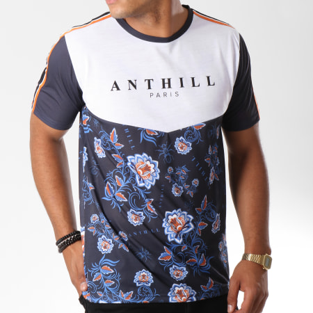 Anthill - Tee Shirt Bandes Brodées Floral Bleu Marine Blanc