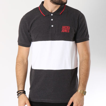 Jack And Jones - Polo Manches Courtes Passion Gris Anthracite Chiné