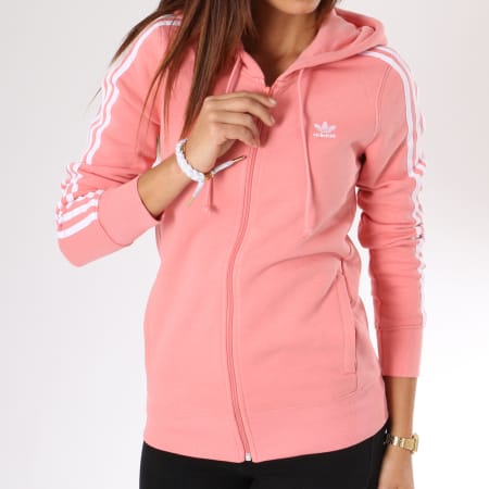 Adidas Originals - Sweat Zippé Capuche Femme 3 Stripes DN8150 Rose