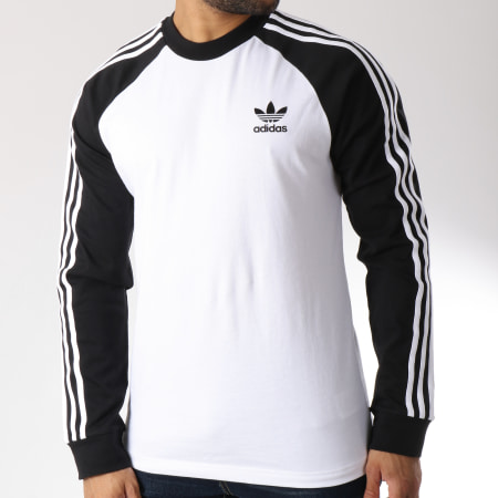 Adidas Originals - Tee Shirt Manches Longues Bandes Brodées 3 Stripes DH5793 Blanc Noir
