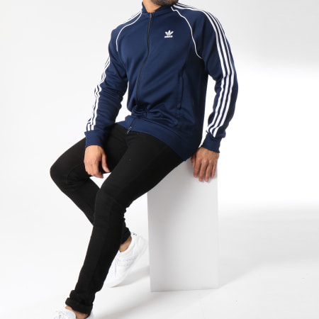 Adidas Originals - Veste Zippée Avec Bandes Brodées SST DH5822 Bleu Marine Blanc
