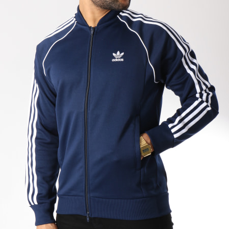 Adidas Originals - Veste Zippée Avec Bandes Brodées SST DH5822 Bleu Marine Blanc