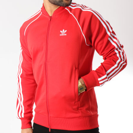 Adidas Originals - Veste Zippée Avec Bandes Brodées SST DH5824 Rouge Blanc