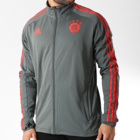 Adidas Sportswear - Veste Zippée Bandes Brodées FC Bayern Munchen CW7289 Gris Anthracite Rouge