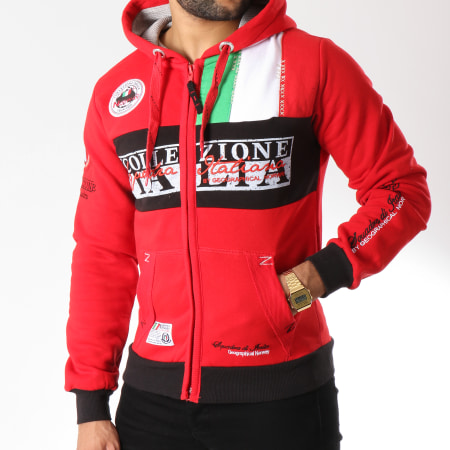 Geographical Norway - Sweat Zippé Capuche Flitaly Rouge