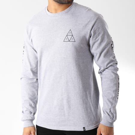 HUF - Tee Shirt Manches Longues Essentials Triple Triangle Gris Chiné
