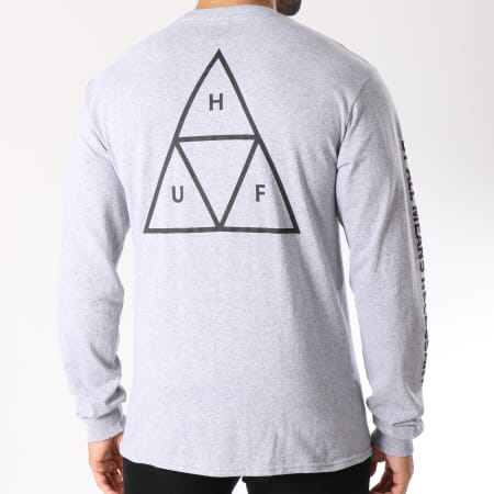 HUF - Tee Shirt Manches Longues Essentials Triple Triangle Gris Chiné
