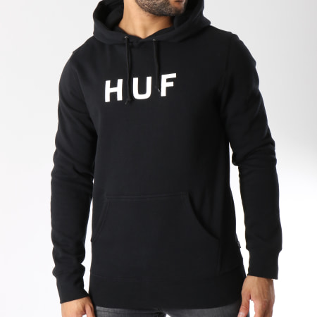 HUF - Sweat Capuche Essentials Original Logo Noir Blanc