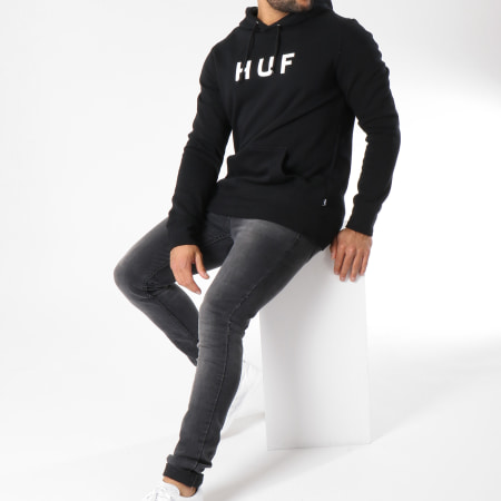 HUF - Sweat Capuche Essentials Original Logo Noir Blanc