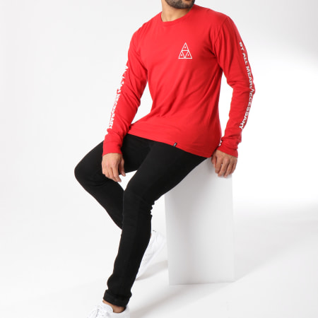 HUF - Tee Shirt Manches Longues Essentials Triple Triangle Rouge