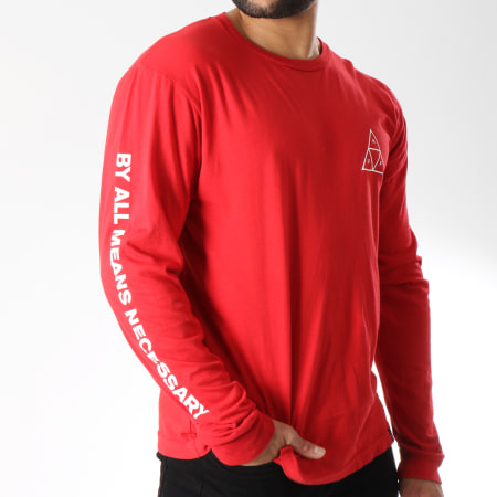 HUF - Tee Shirt Manches Longues Essentials Triple Triangle Rouge