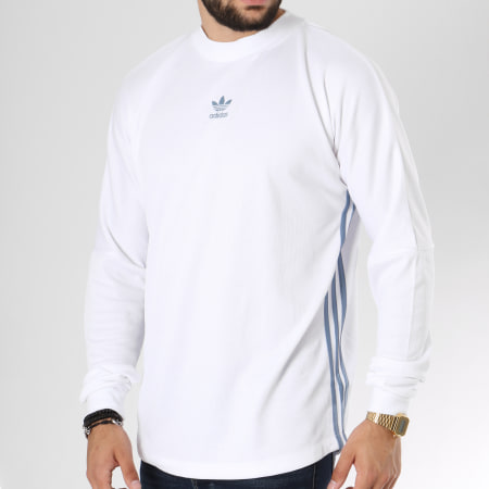 Adidas Originals - Tee Shirt De Sport Manches Longues Authentic 3 Stripes DJ2867 Blanc Bleu Clair