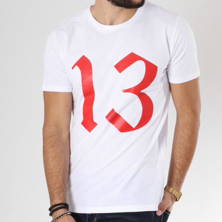 13 Block - Tee Shirt Logo Blanc Rouge