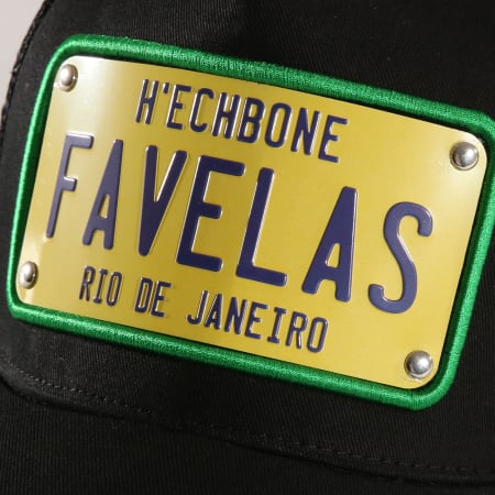 Hechbone - Casquette Trucker Plaque Favelas Noir Jaune Vert