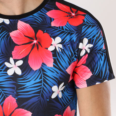 Uniplay - Tee Shirt Oversize Bandes Brodées T363 Noir Bleu Clair Floral