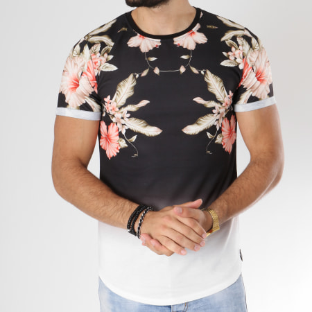 Uniplay - Tee Shirt Oversize T355 Noir Dégradé Blanc Floral