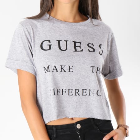 Guess - Tee Shirt Crop Femme O84I01JR034 Gris Chiné