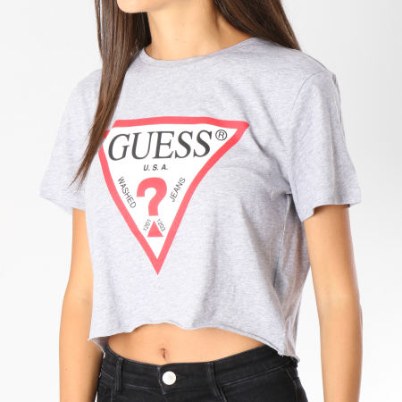 Guess - Tee Shirt Crop Femme O84I11I3Z07 Gris Chiné