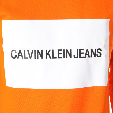 Calvin Klein - Sweat Crewneck Institutional Box Logo Orange Blanc