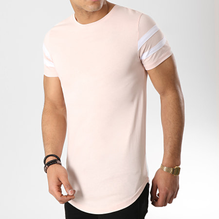 LBO - Tee Shirt Oversize Avec Bandes Blanches 470 Rose Pale