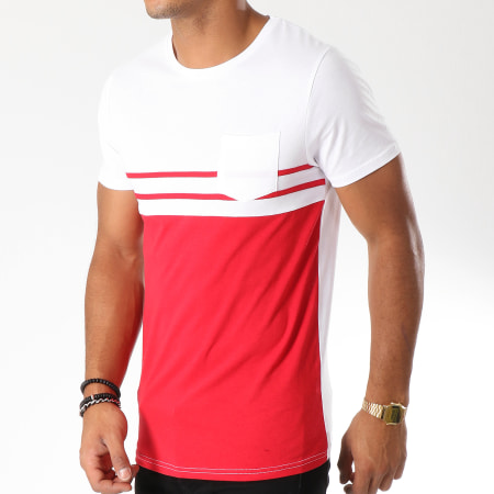 LBO - Tee Shirt Poche Bicolore Raye 480 Rouge Blanc