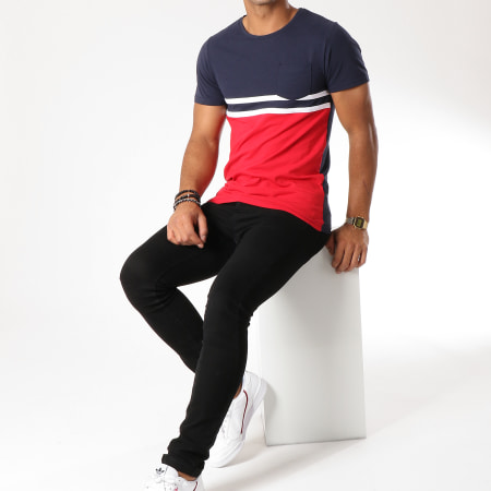 LBO - Tee Shirt Poche Tricolore Raye 488 Bleu Blanc Rouge