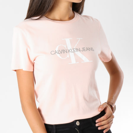 Calvin Klein - Tee Shirt Femme Monogram Logo 7963 Rose