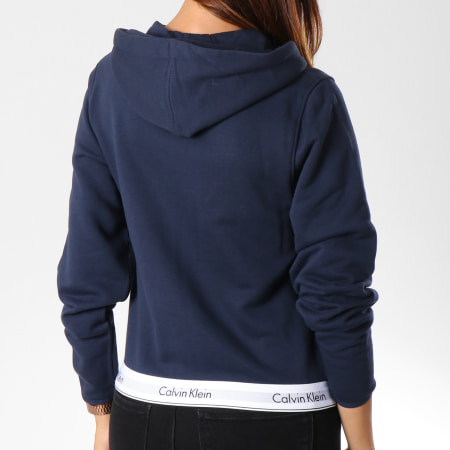 Calvin Klein - Sweat Zippé Capuche Femme QS5667E Bleu Marine Blanc