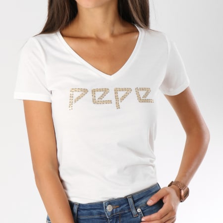 Pepe Jeans - Tee Shirt Femme Serena Blanc Doré
