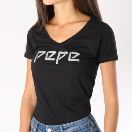 Pepe Jeans - Tee Shirt Femme Serena Noir Argenté 