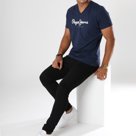 Pepe Jeans - Tee Shirt Eggo V Bleu Marine
