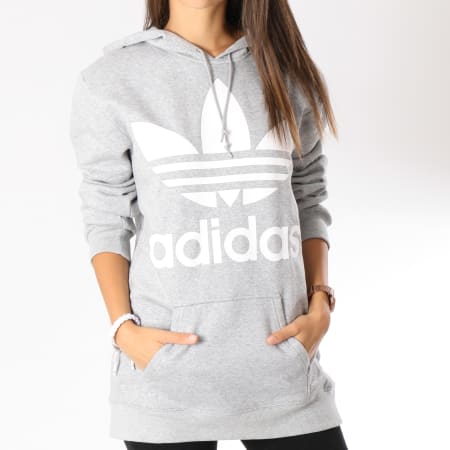 Adidas Originals - Sweat Capuche Oversize Femme Big Trefoil DH3154 Gris Chiné Blanc