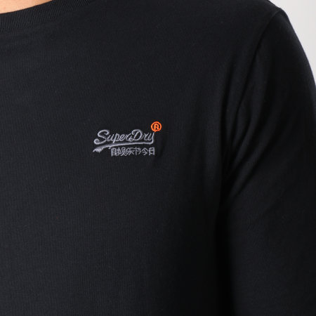 Superdry - Tee Shirt Manches Longues Orange Label Vintage Embroidery Noir