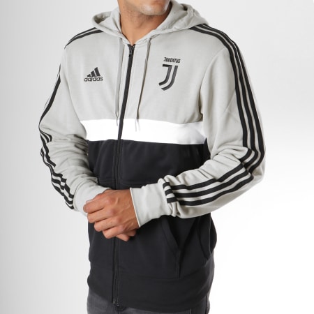 Adidas Sportswear - Sweat Zippé Capuche Juventus 3 Stripes CW8783 Noir Blanc Vert Kaki