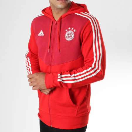 Adidas Performance - Sweat Zippé Capuche FC Bayern München 3 Stripes CW7345 Rouge 