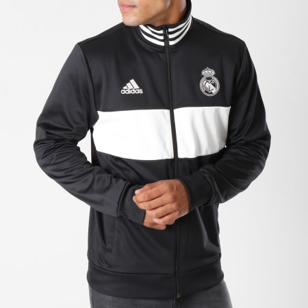 Adidas Originals - Veste Zippée Real Madrid 3 Stripes Top CW8698 Noir Blanc