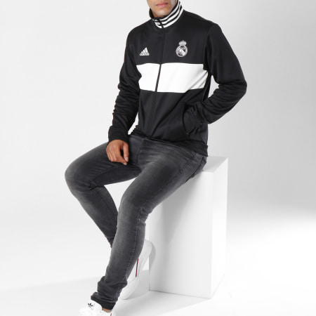 Adidas Originals - Veste Zippée Real Madrid 3 Stripes Top CW8698 Noir Blanc