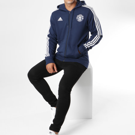 Adidas Sportswear - Sweat Zippé Capuche 3 Stripes CW7663 Bleu Marine