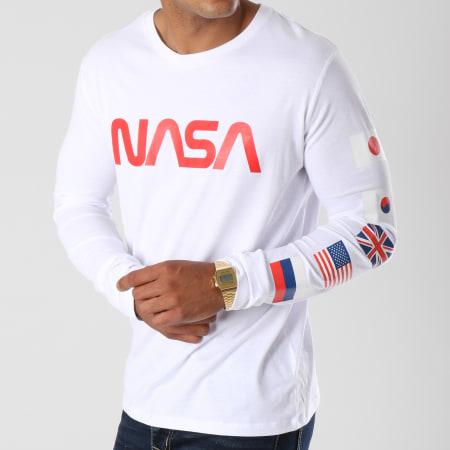 NASA - Tee Shirt Manches Longues Flags Blanc Rouge